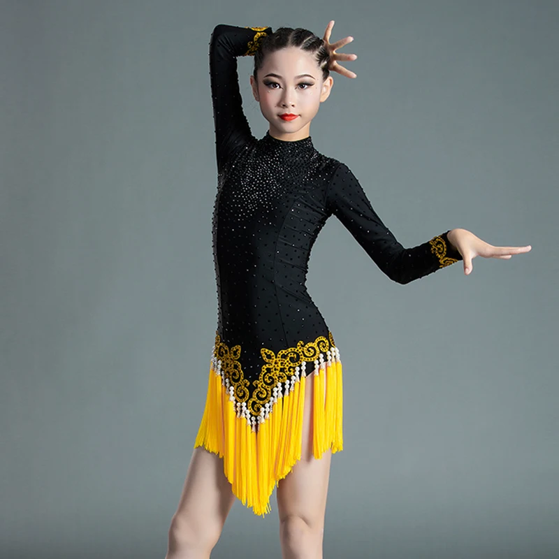 High-End Children'S Latin Dance Costume Girl Diamond Flower Dress Black Fringed One-Piece Skirt Latin Competition Dress DN10493
High-End Children'S Latin Dance Costume Girl Diamond Flower Dress Black Fringed One-Piece Skirt Latin Competition Dress DN10493