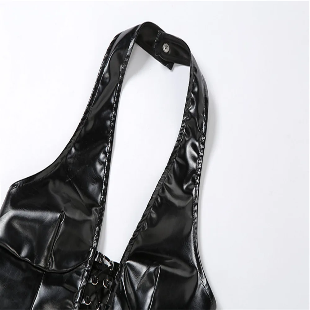 Sexy Women PU Leather Crop Top Summer Sleeveless Backless Lace-Up Hollow Out Halter Sling Tank Corset Nightclub 2021 Camis
Sexy Women PU Leather Crop Top Summer Sleeveless Backless Lace-Up Hollow Out Halter Sling Tank Corset Nightclub 2021 Camis