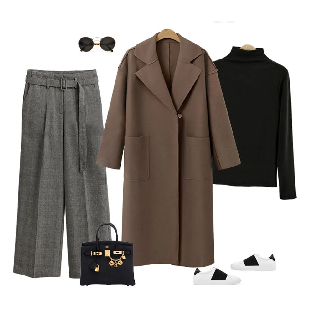 2019 autumn winter elegant Long Women's cashmere coat lapel 2 pockets belted Jackets solid color coats Female Outerwear
2019 autumn winter elegant Long Women's cashmere coat lapel 2 pockets belted Jackets solid color coats Female Outerwear