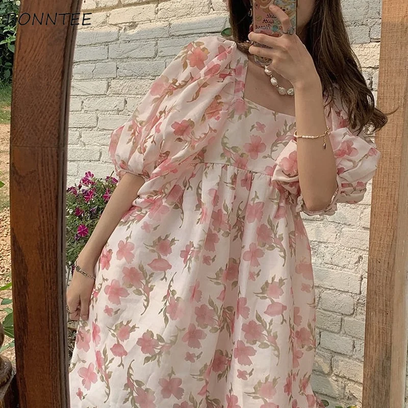 Dresses Women Puff Sleeve Print Summer Students Sweet Girls Loose French Style Vocation Streetwear Elegant Sexy Mujer Clothing
Dresses Women Puff Sleeve Print Summer Students Sweet Girls Loose French Style Vocation Streetwear Elegant Sexy Mujer Clothing