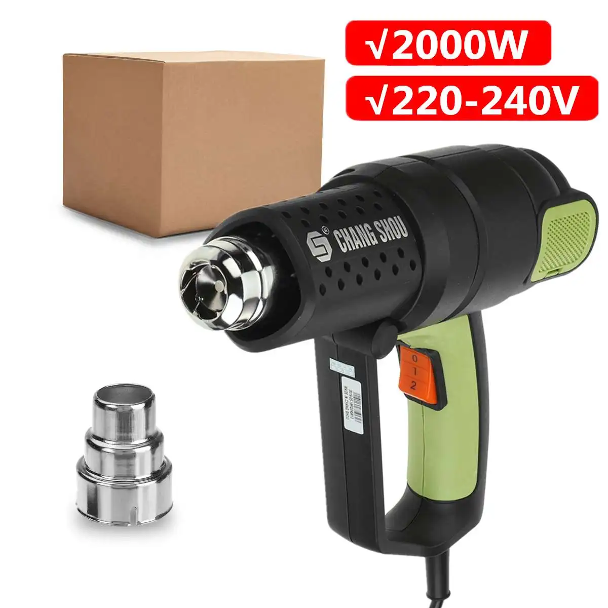 2000W NEW Industrial Electric Hot Air Gun Thermoregulator Adjustable Heater Nozzle LCD Shrink Wrapping Thermal Heater 220-240V
2000W NEW Industrial Electric Hot Air Gun Thermoregulator Adjustable Heater Nozzle LCD Shrink Wrapping Thermal Heater 220-240V
