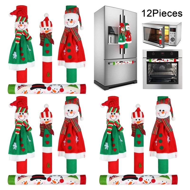 

12 шт. рождественские чехлы на дверные ручки холодильника, чехлы на ручки кухонной микроволновой печи с изображением снеговика