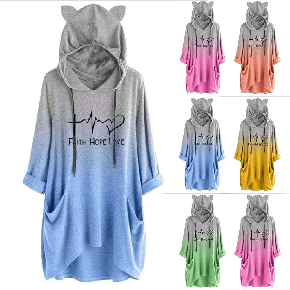 Women Autumn Ombre Hoodie Long Sleeve Ladies Loose Hooded Sweatshirt Print High-low Shirts Midi Tops Long Pullover Outwear Tops
Women Autumn Ombre Hoodie Long Sleeve Ladies Loose Hooded Sweatshirt Print High-low Shirts Midi Tops Long Pullover Outwear Tops
