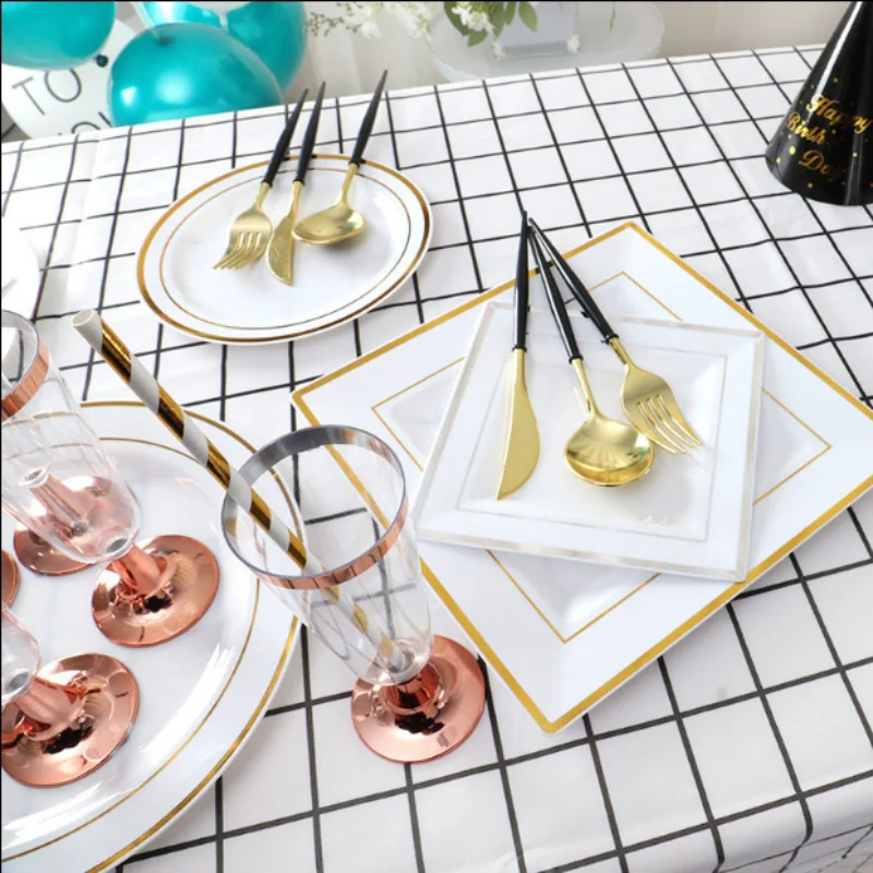 3pcs/6pcs White Square Bronzing Hard Plastic Plate PS Imitation Porcelain Western Food Dessert Plate Tableware Disposable Plates
3pcs/6pcs White Square Bronzing Hard Plastic Plate PS Imitation Porcelain Western Food Dessert Plate Tableware Disposable Plates