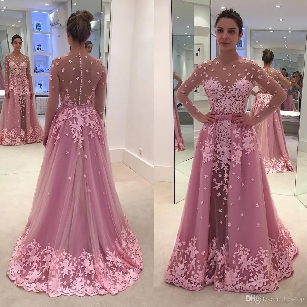 Detachable Train Formal Evening gowns With Long Sleeves Sequins Mermaid illusion Button pink lace prom dresses 2019 prom dress
Detachable Train Formal Evening gowns With Long Sleeves Sequins Mermaid illusion Button pink lace prom dresses 2019 prom dress