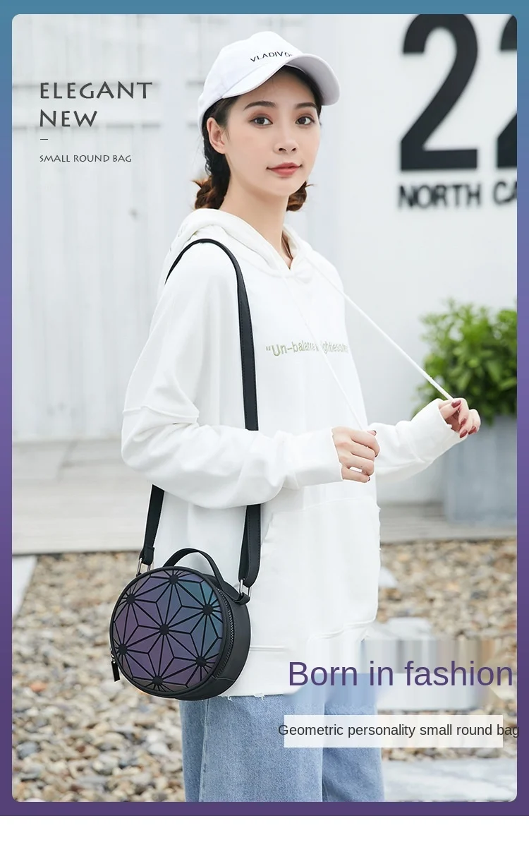 Ladies round black geometric luminous leather messenger bag mini casual designer one-shoulder handbag
Ladies round black geometric luminous leather messenger bag mini casual designer one-shoulder handbag