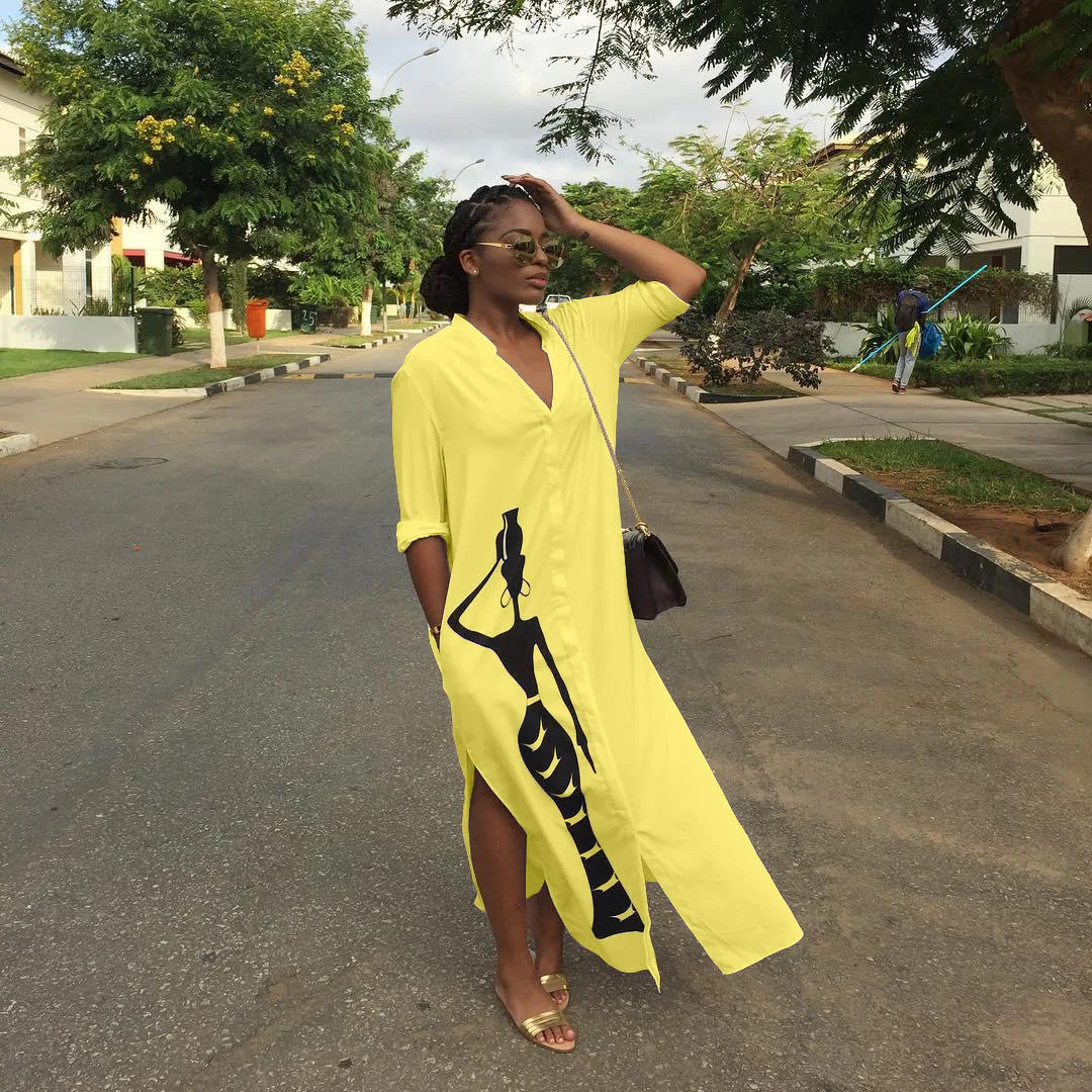 Women Shirt Long Dress Ladies Casual Long Street V Neck Plus Size Loose Home Commuter Printed Slit Dress
Women Shirt Long Dress Ladies Casual Long Street V Neck Plus Size Loose Home Commuter Printed Slit Dress