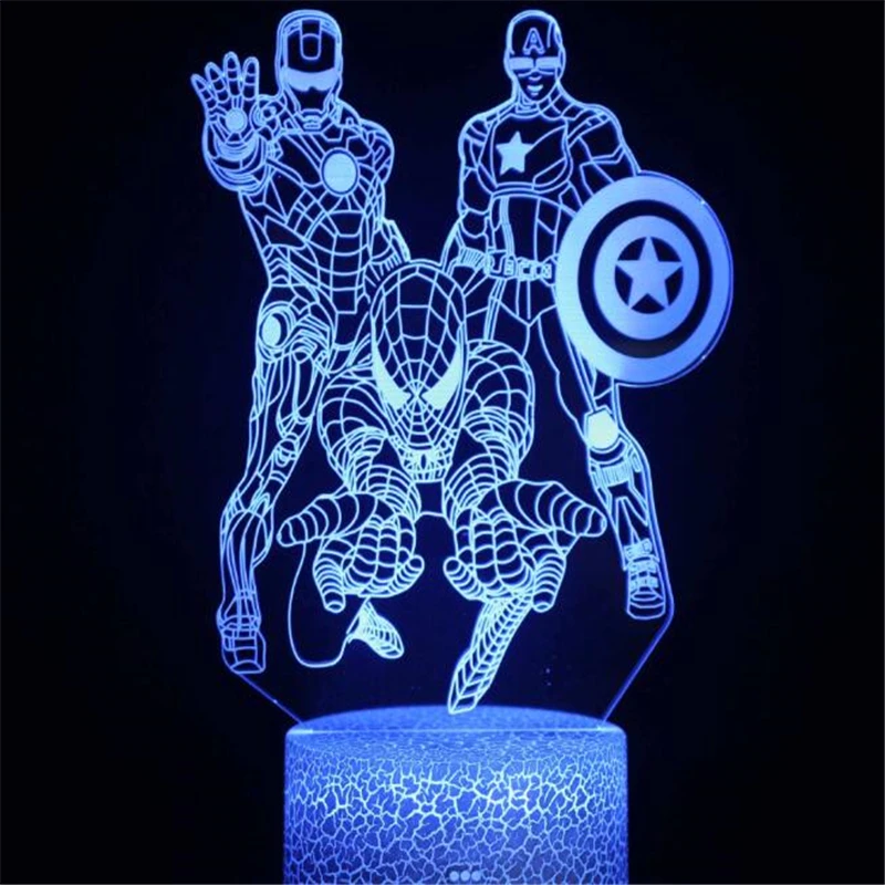 3D ночные светильники Disney Marvel Железный человек Человек-паук Мстители финал Супер