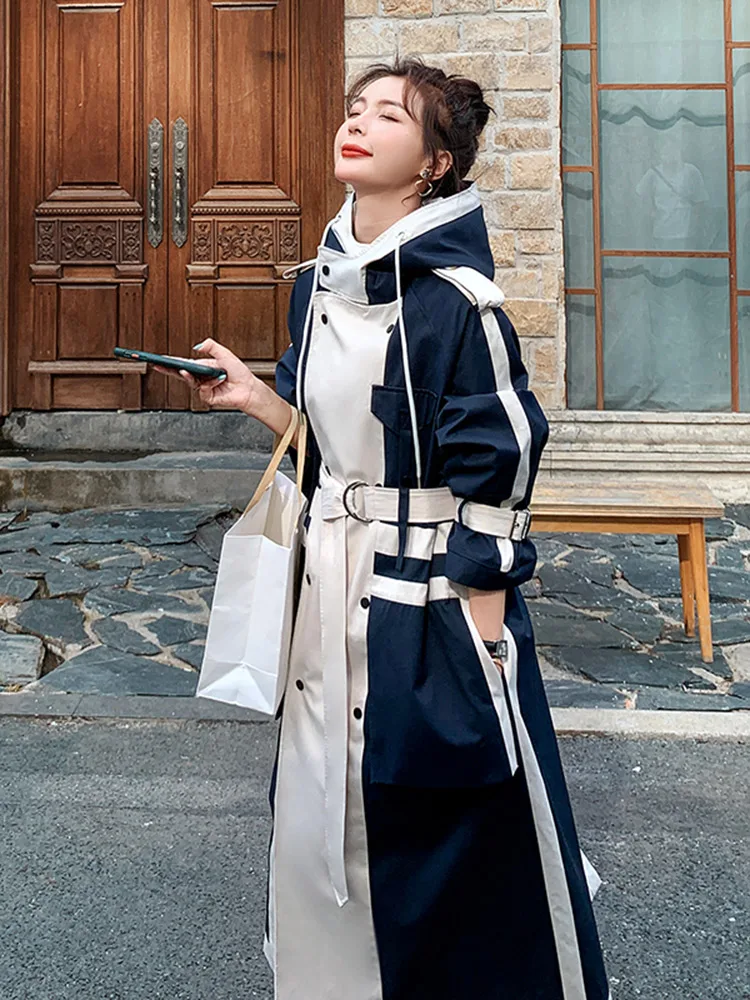 Plus Size Women Medium-length Hooded English Wind Over the Knee-length Coat Patchwork Overcoat Outwear Abrigo Mujer
Plus Size Women Medium-length Hooded English Wind Over the Knee-length Coat Patchwork Overcoat Outwear Abrigo Mujer