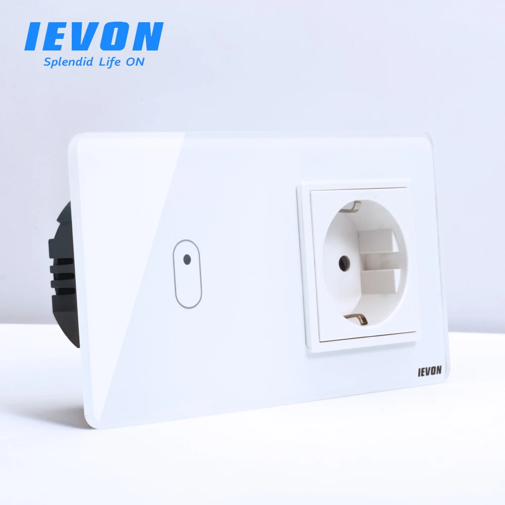 IEVON EU standard Touch Switch, Crystal Glass Panel, AC 220~250V 16A Wall Socket plug with Light Switch
IEVON EU standard Touch Switch, Crystal Glass Panel, AC 220~250V 16A Wall Socket plug with Light Switch