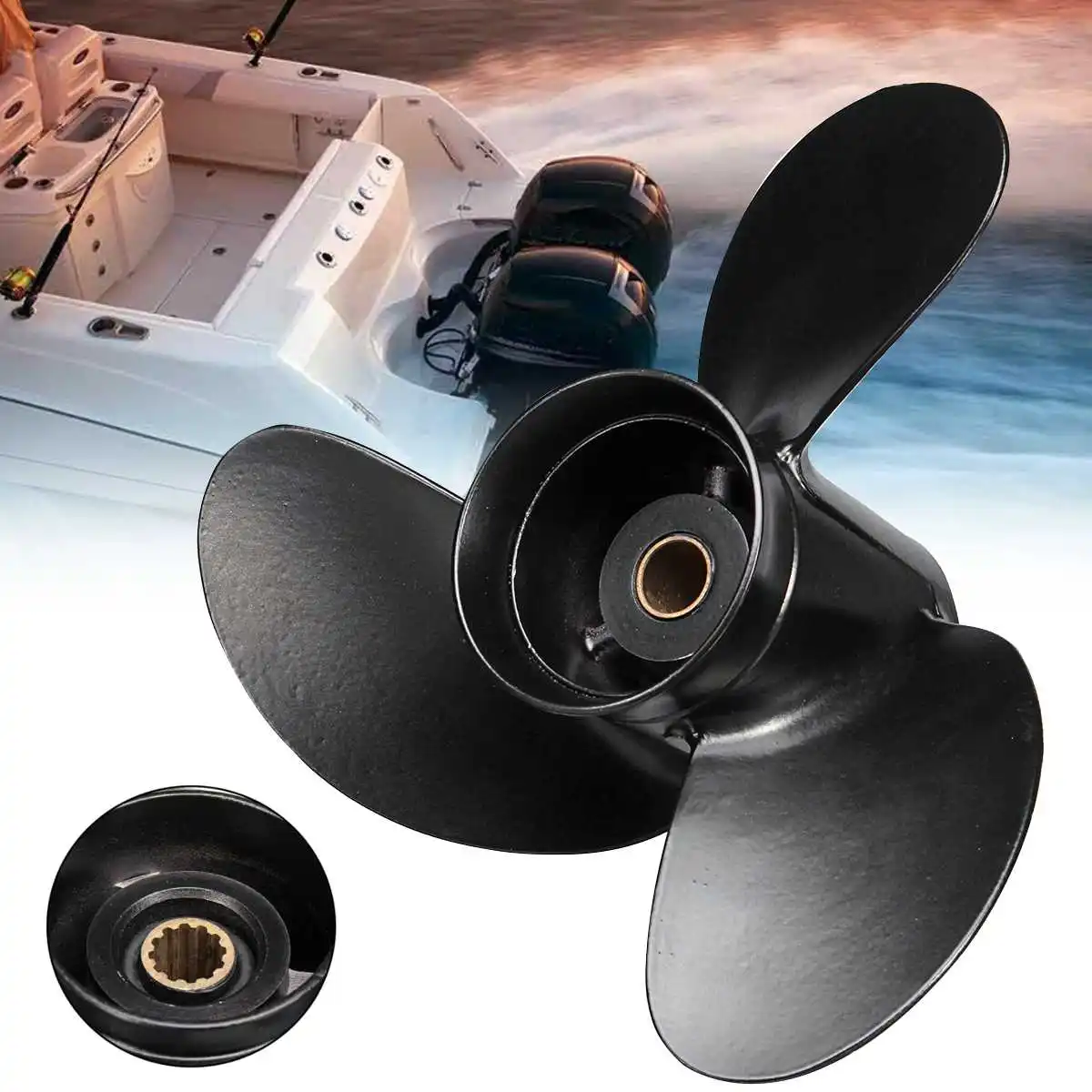 Boat Outboard Propeller 8.5 x 9 For Tohatsu Nissan/Mercury 8-9.8HP 3B2W64517-1 Aluminum Alloy Black 3 Blades 12 Spline Tooth
Boat Outboard Propeller 8.5 x 9 For Tohatsu Nissan/Mercury 8-9.8HP 3B2W64517-1 Aluminum Alloy Black 3 Blades 12 Spline Tooth