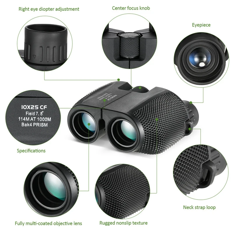 Adult Children 10x25 Compact Binoculars Waterproof Low Light Night Vision Bird Watching, Hunting, Travel And Sightseeing
Adult Children 10x25 Compact Binoculars Waterproof Low Light Night Vision Bird Watching, Hunting, Travel And Sightseeing