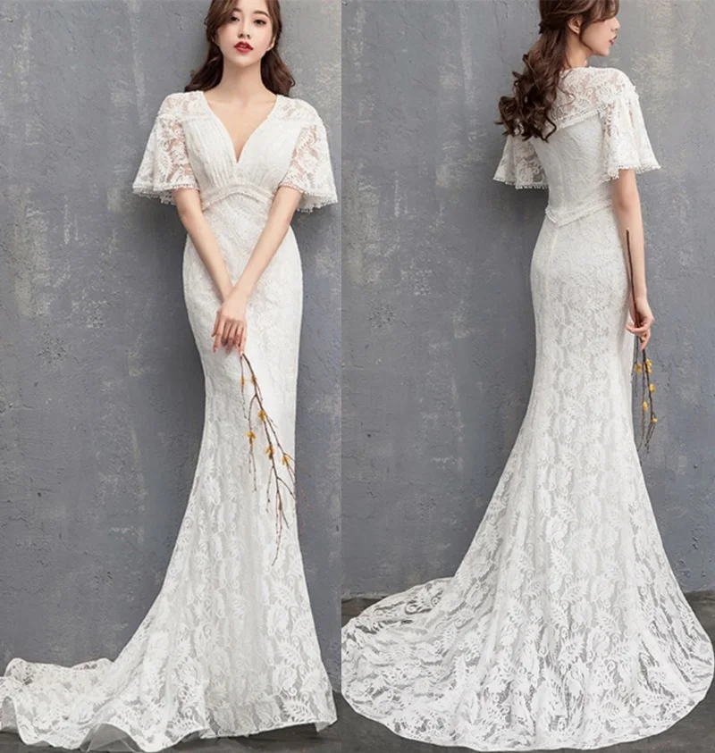 Sweep Train V-Neck Mermaid Lace Wedding Dress 2021 Elegant Short Sleeve Bridal Gowns vestidos de mairee Wedding
Sweep Train V-Neck Mermaid Lace Wedding Dress 2021 Elegant Short Sleeve Bridal Gowns vestidos de mairee Wedding