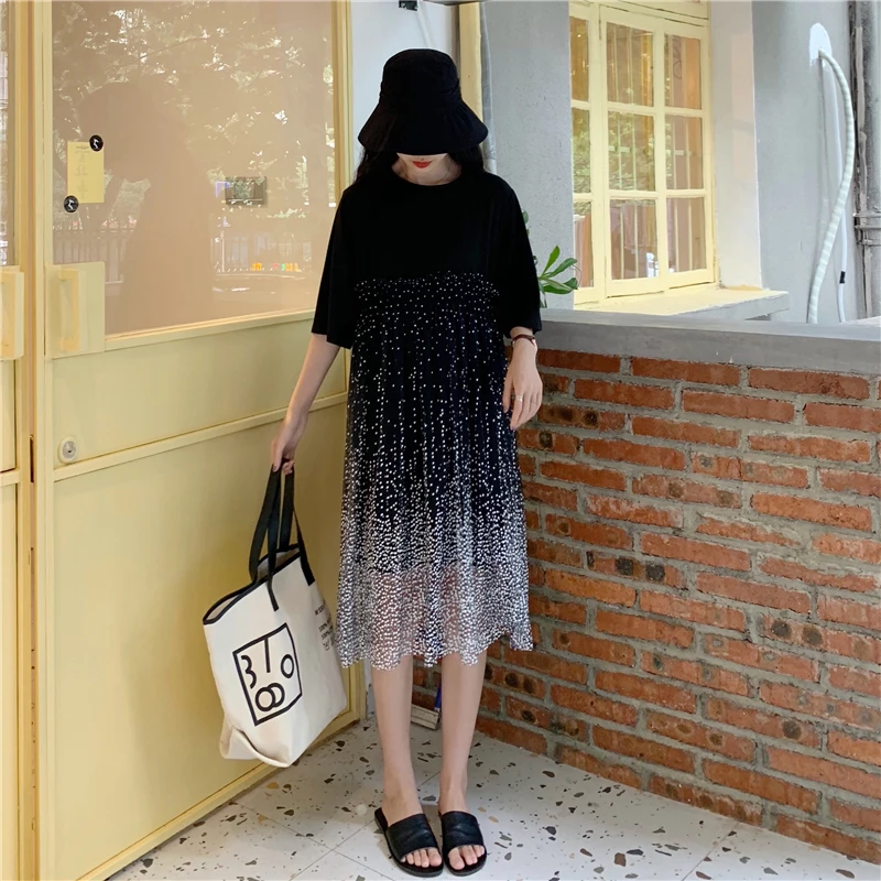 Fashion Summer Black Dresses Women Casual White Dot Mesh Patchwork Design Layered One Piece Dress Loose Fitting Korean Clothes
Fashion Summer Black Dresses Women Casual White Dot Mesh Patchwork Design Layered One Piece Dress Loose Fitting Korean Clothes