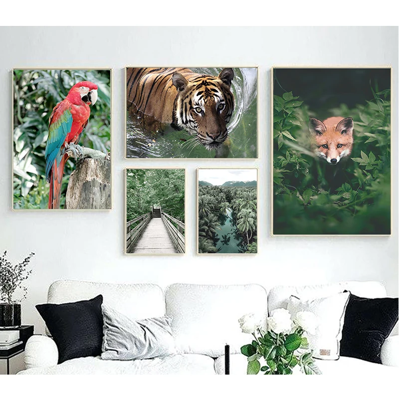 Tiger Fox Parrot Bridge Monstera Jungle Wall Art Canvas Painting Nordic Posters And Prints Wall Pictures For Living Room Decor
Tiger Fox Parrot Bridge Monstera Jungle Wall Art Canvas Painting Nordic Posters And Prints Wall Pictures For Living Room Decor