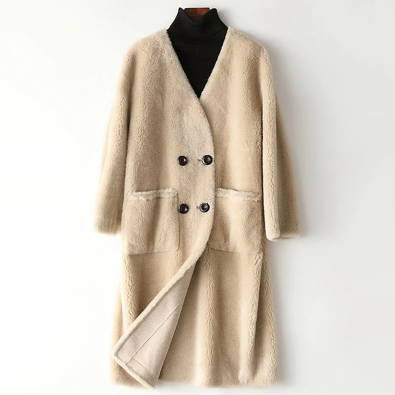 2021 Women Autumn Winter Long Sheep Shearing Outcoat Female Double Breasted Wool Coats Ladies Thick Warm Real Fur Coat X508
2021 Women Autumn Winter Long Sheep Shearing Outcoat Female Double Breasted Wool Coats Ladies Thick Warm Real Fur Coat X508
