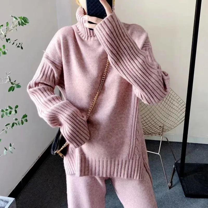 Fall Winter 2021 New Lazy Loose Tracksuit Women Knitted Suits Warm 2 Piece Set Turtleneck Sweater Pullover + Wide Leg Pant Suits
Fall Winter 2021 New Lazy Loose Tracksuit Women Knitted Suits Warm 2 Piece Set Turtleneck Sweater Pullover + Wide Leg Pant Suits