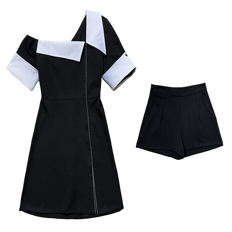 Summer Women's Two-piece Fashion Korean Irregular Collar Short Sleeve Patchwork Suit Jacket Dress + High Waist Shorts Suit
Summer Women's Two-piece Fashion Korean Irregular Collar Short Sleeve Patchwork Suit Jacket Dress + High Waist Shorts Suit