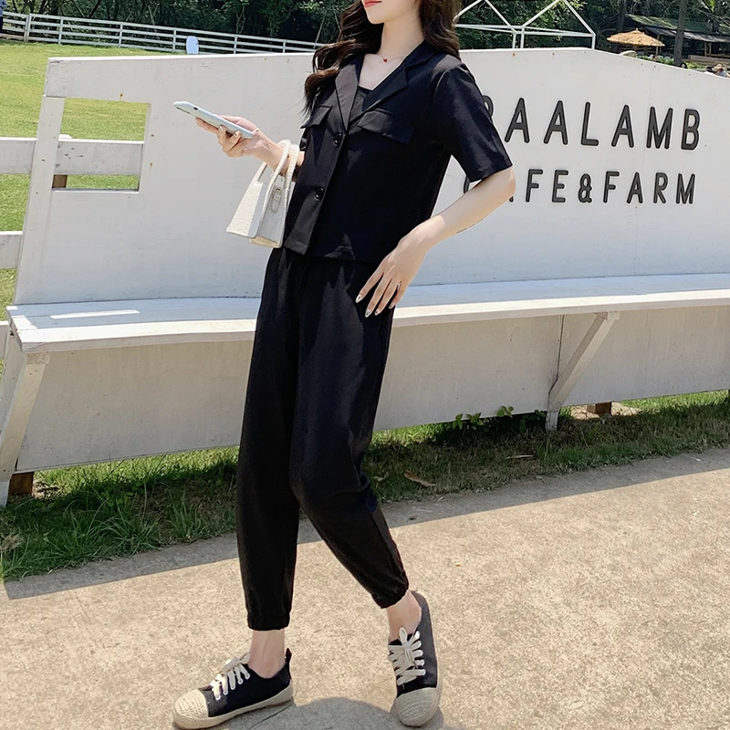 Women Blazer Set Short Sleeve Notched Collar Loose Casual Jacket Coat+Drawstring Beam Feet Pants Outfits 2021 Summer Streetwear
Women Blazer Set Short Sleeve Notched Collar Loose Casual Jacket Coat+Drawstring Beam Feet Pants Outfits 2021 Summer Streetwear