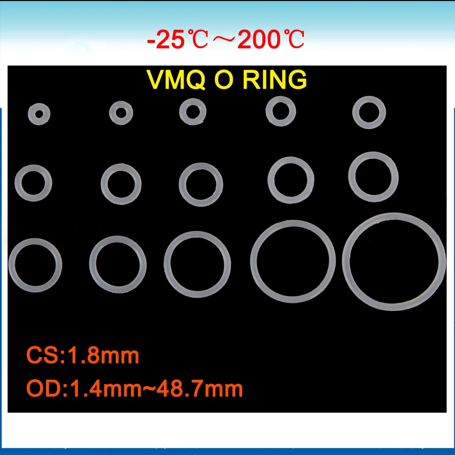 20pcs/lot White Silicon Ring Silicone/VMQ O Ring 1.8mm Thickness OD 1.4 ~48.7mm Rubber O-Ring Seal Gasket O Rings Washer
20pcs/lot White Silicon Ring Silicone/VMQ O Ring 1.8mm Thickness OD 1.4 ~48.7mm Rubber O-Ring Seal Gasket O Rings Washer