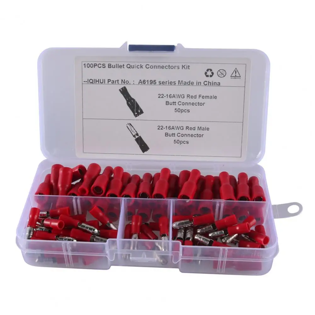 100Pcs/Set 22-16 AWG Wire Connector Heat Resistant Various Applications Tin-plated Red Male Female Connector Kits Home Appliance
100Pcs/Set 22-16 AWG Wire Connector Heat Resistant Various Applications Tin-plated Red Male Female Connector Kits Home Appliance