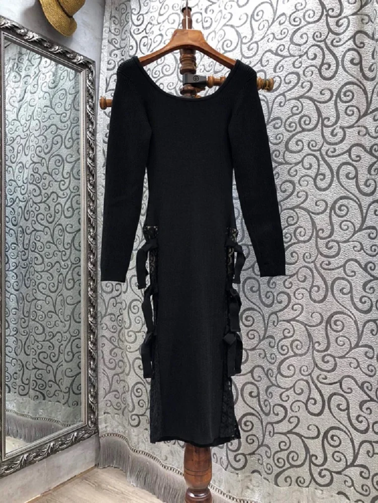 High Quality New Sweater Dress 2020 Autumn Winter Style Women Bow Deco Long Sleeve Mid-Calf Length Black Knitted Dress Casual
High Quality New Sweater Dress 2020 Autumn Winter Style Women Bow Deco Long Sleeve Mid-Calf Length Black Knitted Dress Casual