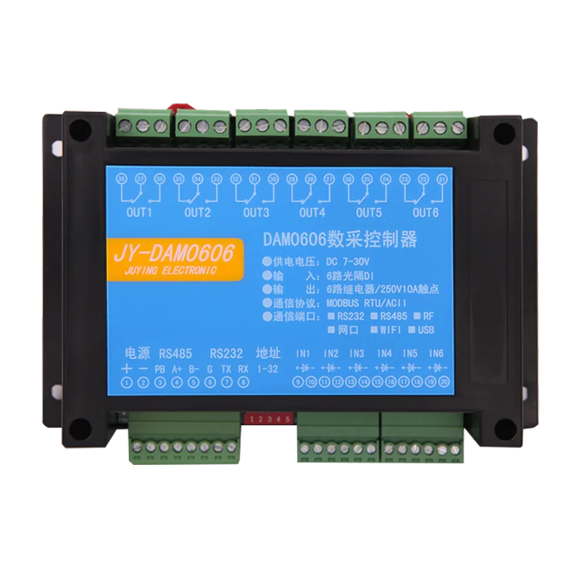 DAM0606 6-in 6-out relay control board 6-channel switch module RS232 + 485 dual serial interface
DAM0606 6-in 6-out relay control board 6-channel switch module RS232 + 485 dual serial interface