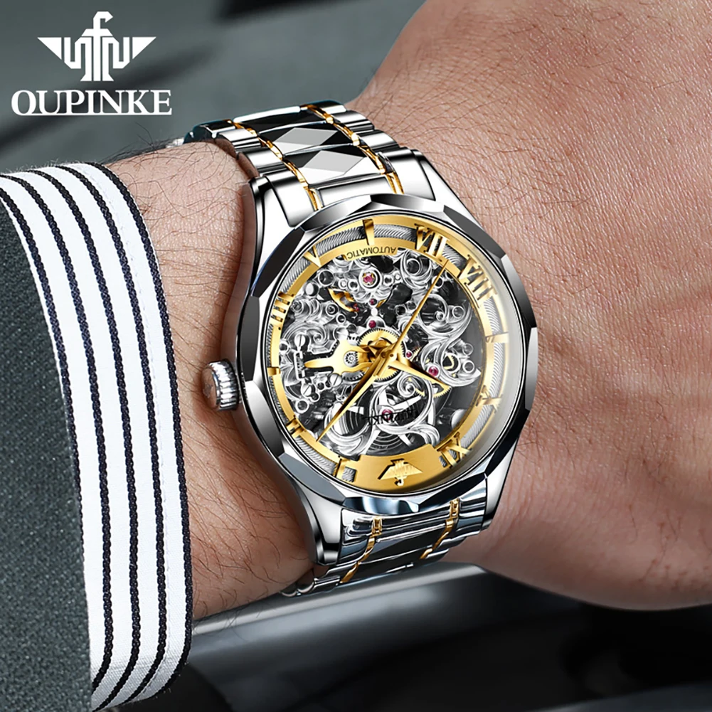 OUPINKE Men Mechanical Wristwatches Top Brand Luxury Automatic Watch for Men Skeleton Tungsten Steel Sapphire Gold Watch 3168
OUPINKE Men Mechanical Wristwatches Top Brand Luxury Automatic Watch for Men Skeleton Tungsten Steel Sapphire Gold Watch 3168