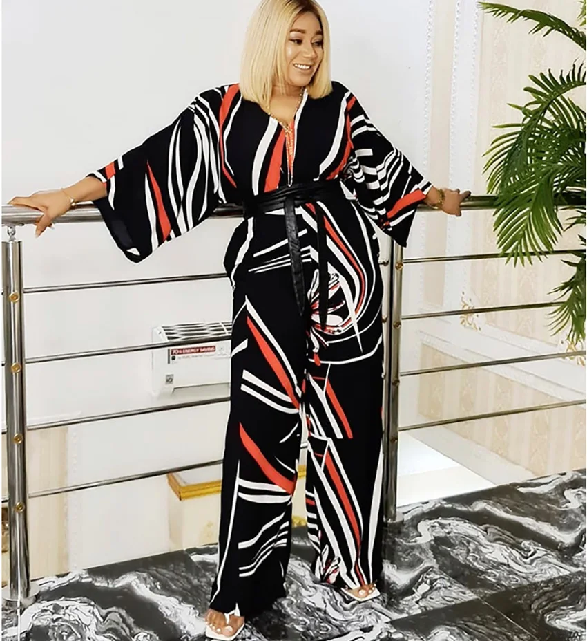 New African Women's Dashiki Fashion Abaya Stylish KWA Stripe Spliced Print Jumpsuit Loose Size L XL XXL 
New African Women's Dashiki Fashion Abaya Stylish KWA Stripe Spliced Print Jumpsuit Loose Size L XL XXL