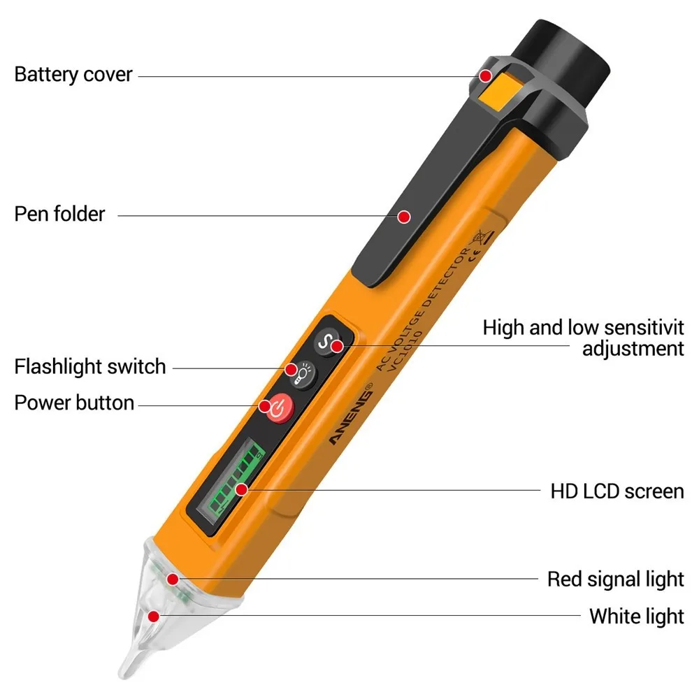 VC1010 AC/DC LED Digital Display Smart Voltage Tester Current Electric Pen ANENG Pen ANENG Non-contact AC Voltage Detector
VC1010 AC/DC LED Digital Display Smart Voltage Tester Current Electric Pen ANENG Pen ANENG Non-contact AC Voltage Detector