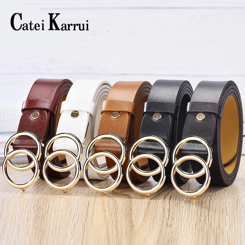 Catei Karrui New designer belts women high quality Double ring alloy pin buckle with fashion female dress ladies belts Solid 
Catei Karrui New designer belts women high quality Double ring alloy pin buckle with fashion female dress ladies belts Solid
