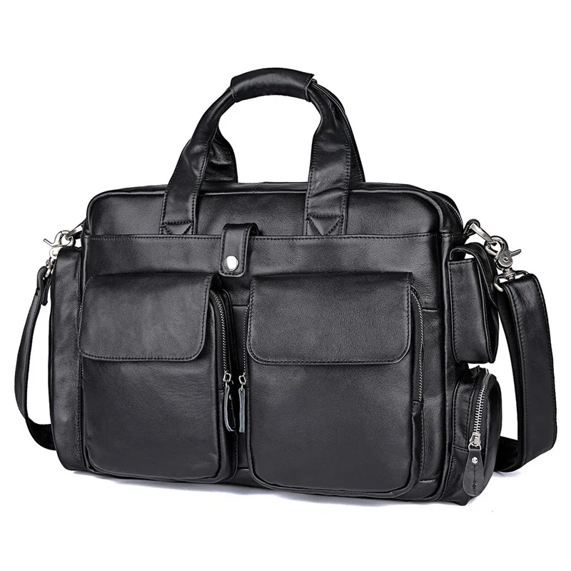 

Мужской деловой портфель из натуральной воловьей кожи, мягкая черная сумка для ноутбука, Рабочий тоут для поездок