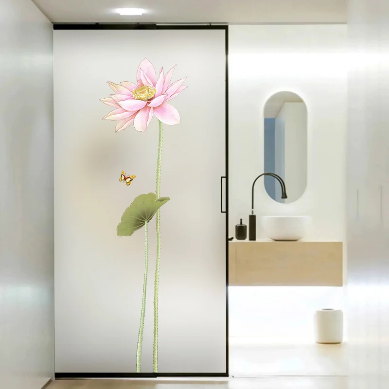 Наклейка на стекло, Электростатическая пленка, прозрачная непрозрачная Новая китайская бумага для окон lotus, самоклеящаяся Адсорбция без клея