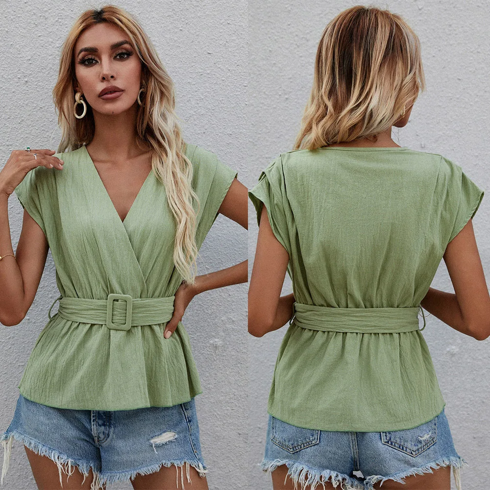 Women Summer 2021new Retro Fashio V-neck temperament casual waist waist was thin solid color half-Sleeved Harajuku top
Women Summer 2021new Retro Fashio V-neck temperament casual waist waist was thin solid color half-Sleeved Harajuku top
