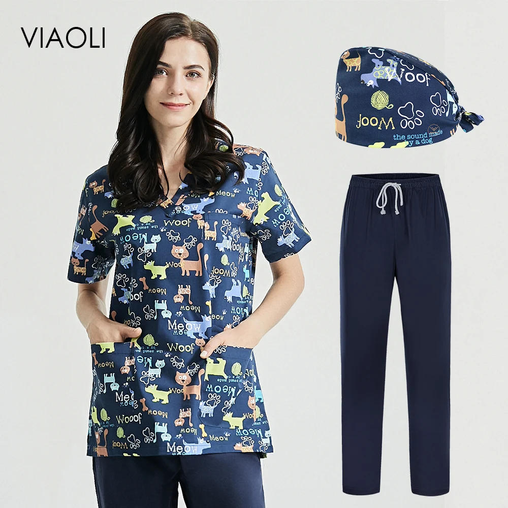 Lab Work Wear Spa Uniforms Pet Shop Work Uniforms Breathable Beautician Work Shirts Tooth Printing Health Service Scrub Uniform 
Lab Work Wear Spa Uniforms Pet Shop Work Uniforms Breathable Beautician Work Shirts Tooth Printing Health Service Scrub Uniform