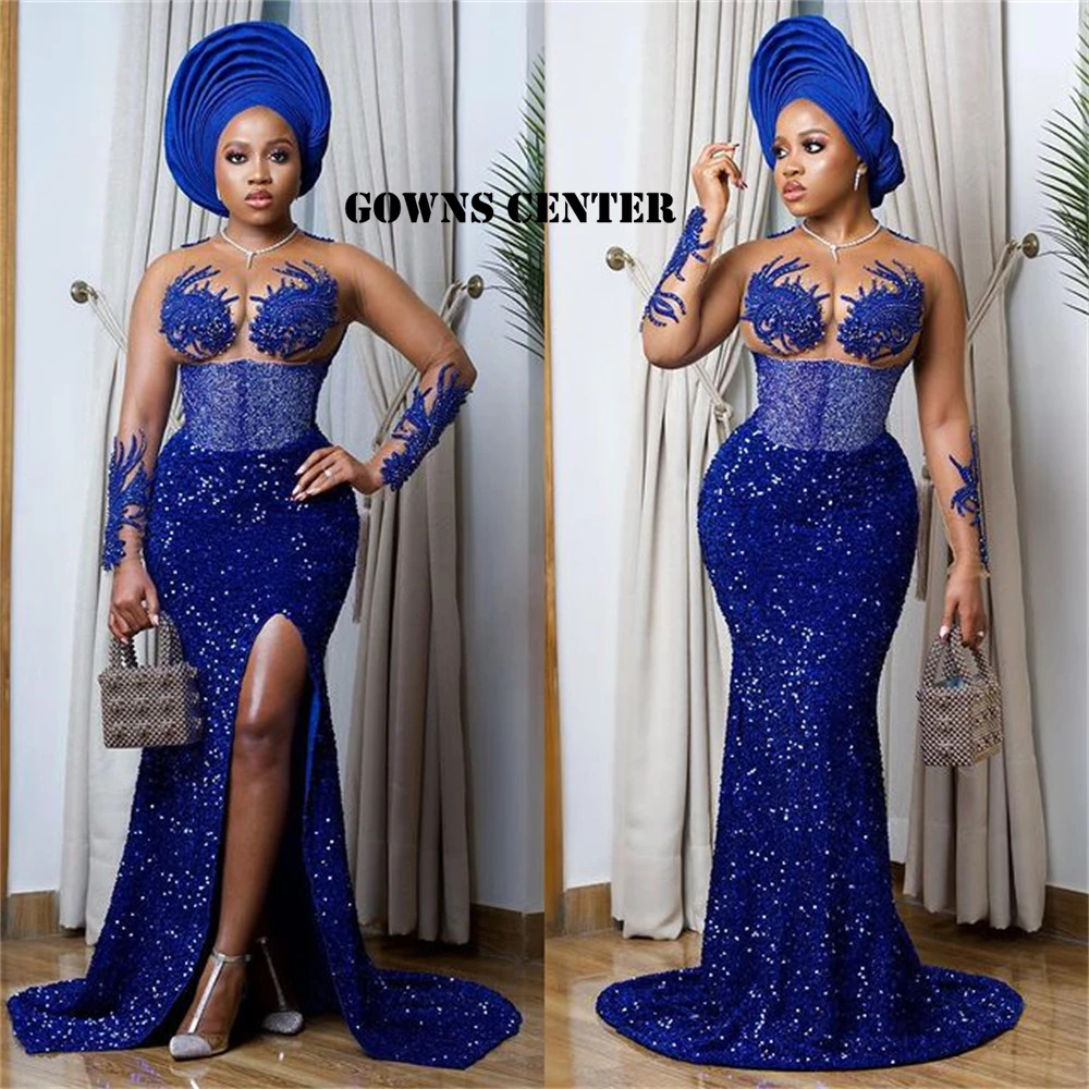 Sexy Royal Blue Long Sleeve Evening Dresses Mermaid Aso Ebi Styles African Fashion Dress Sparkly Formal Night Gown
Sexy Royal Blue Long Sleeve Evening Dresses Mermaid Aso Ebi Styles African Fashion Dress Sparkly Formal Night Gown