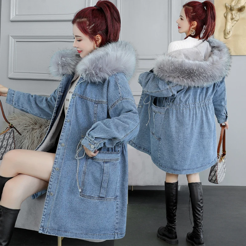 Real Shot 2021 Winter New Korean Style Loose Mid-Length Large Fur Collar Cotton Coat Women plus Velvet Thickening Denim Jacket
Real Shot 2021 Winter New Korean Style Loose Mid-Length Large Fur Collar Cotton Coat Women plus Velvet Thickening Denim Jacket