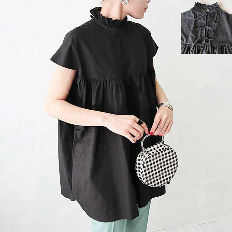 2021 Women's Shirt Young Girl Vintage Black White Blouse Elegant Stand Collar Oversized Women Top Back Tie Casual Long Shirt Tee
2021 Women's Shirt Young Girl Vintage Black White Blouse Elegant Stand Collar Oversized Women Top Back Tie Casual Long Shirt Tee