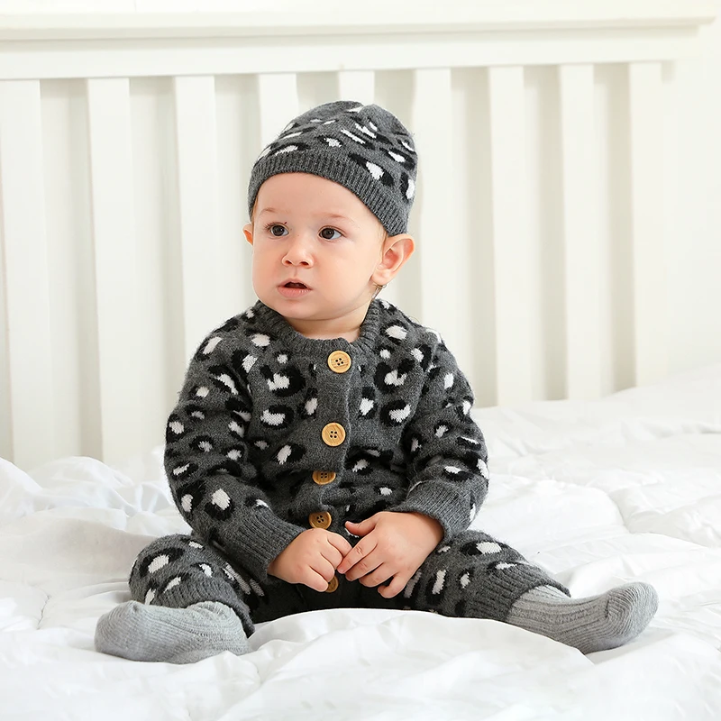 Baby Rompers Newborn Boy Girl Leopard Knitted Jumpsuits Hats Clothes Sets Casual Long Sleeve Toddler Infant Autumn Winter Outfit
Baby Rompers Newborn Boy Girl Leopard Knitted Jumpsuits Hats Clothes Sets Casual Long Sleeve Toddler Infant Autumn Winter Outfit