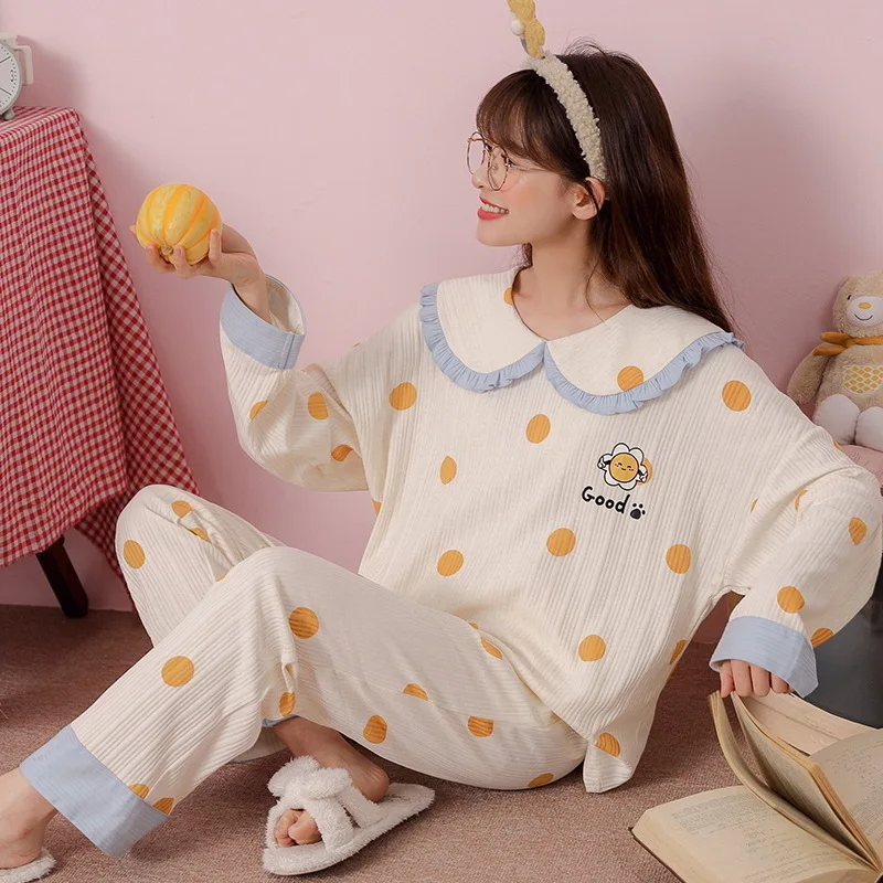 Cotton Pajamas Suit Nightgown Pyjamas Sleep Set Lady Sleepwear 2PCS Tops&Pants Polka Dot Nightwear Intimate Lingerie Home Wear
Cotton Pajamas Suit Nightgown Pyjamas Sleep Set Lady Sleepwear 2PCS Tops&Pants Polka Dot Nightwear Intimate Lingerie Home Wear