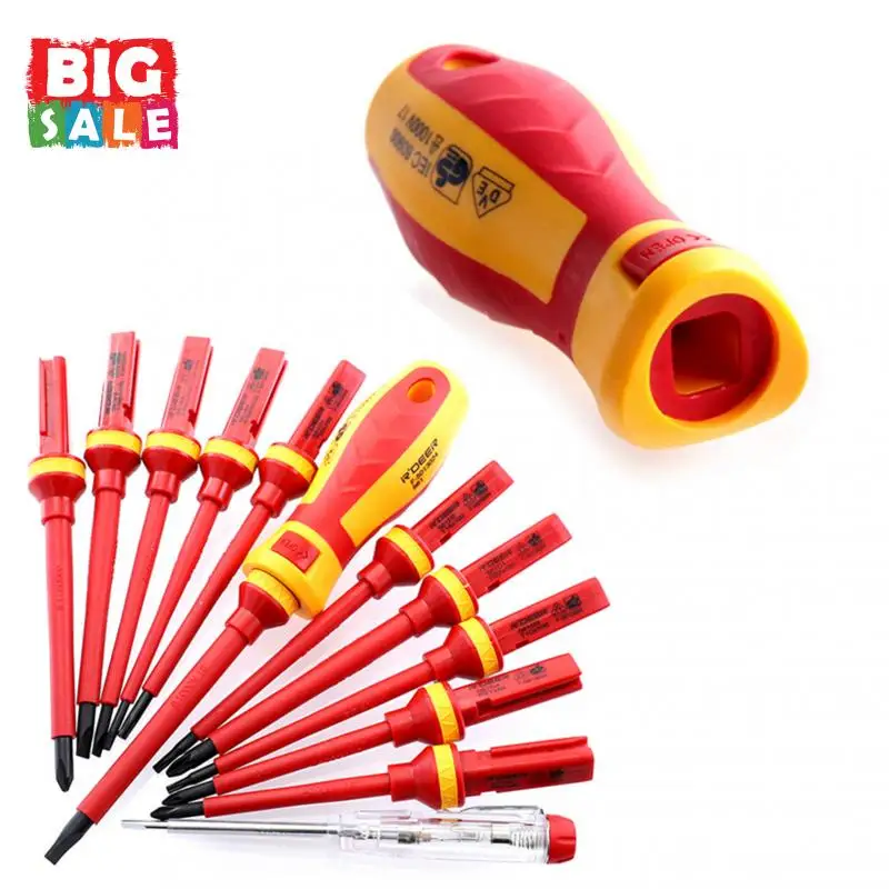 13Pcs Voltage 1000V Professional Electronic Insulated Screwdriver Set High Slotted Screwdriver Durable Hand Tools Accessory Set
13Pcs Voltage 1000V Professional Electronic Insulated Screwdriver Set High Slotted Screwdriver Durable Hand Tools Accessory Set