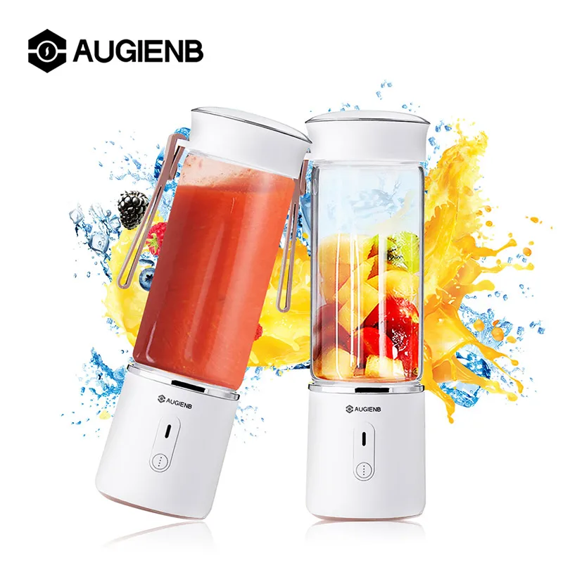 

AUGIENB 500ml Electric Fruit Juicer Glass Mini Hand Portable Smoothie Maker Blenders Mixer USB Rechargeable for Home Travel