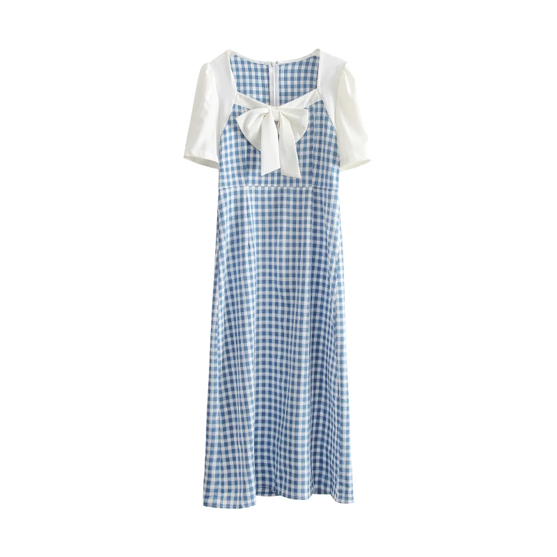 Uulutonica Summer Women Elegant Fashion A-line Plaid Short Bow Mid-calf Princess Sleeves Empire V-neck Dress
Uulutonica Summer Women Elegant Fashion A-line Plaid Short Bow Mid-calf Princess Sleeves Empire V-neck Dress