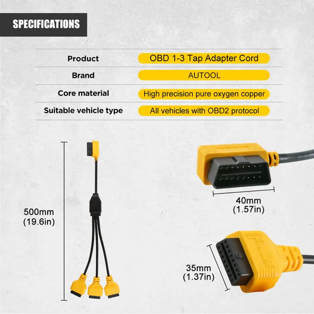 AUTOOL OBD2 сплит кабель OBD 2 удлиняет Y кабели от 1 до 3 конвертер адаптер провода 50 см