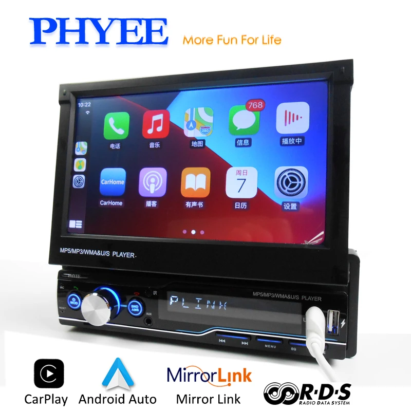 1 Din Carplay радио аудио автомобиля Android авто Bluetooth A2DP стерео приемник Зеркало Ссылка