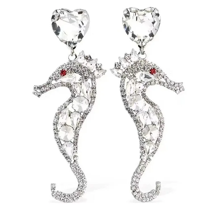 Brand with crystal seahorse design fashion personality exaggerated earring female European style
Brand with crystal seahorse design fashion personality exaggerated earring female European style