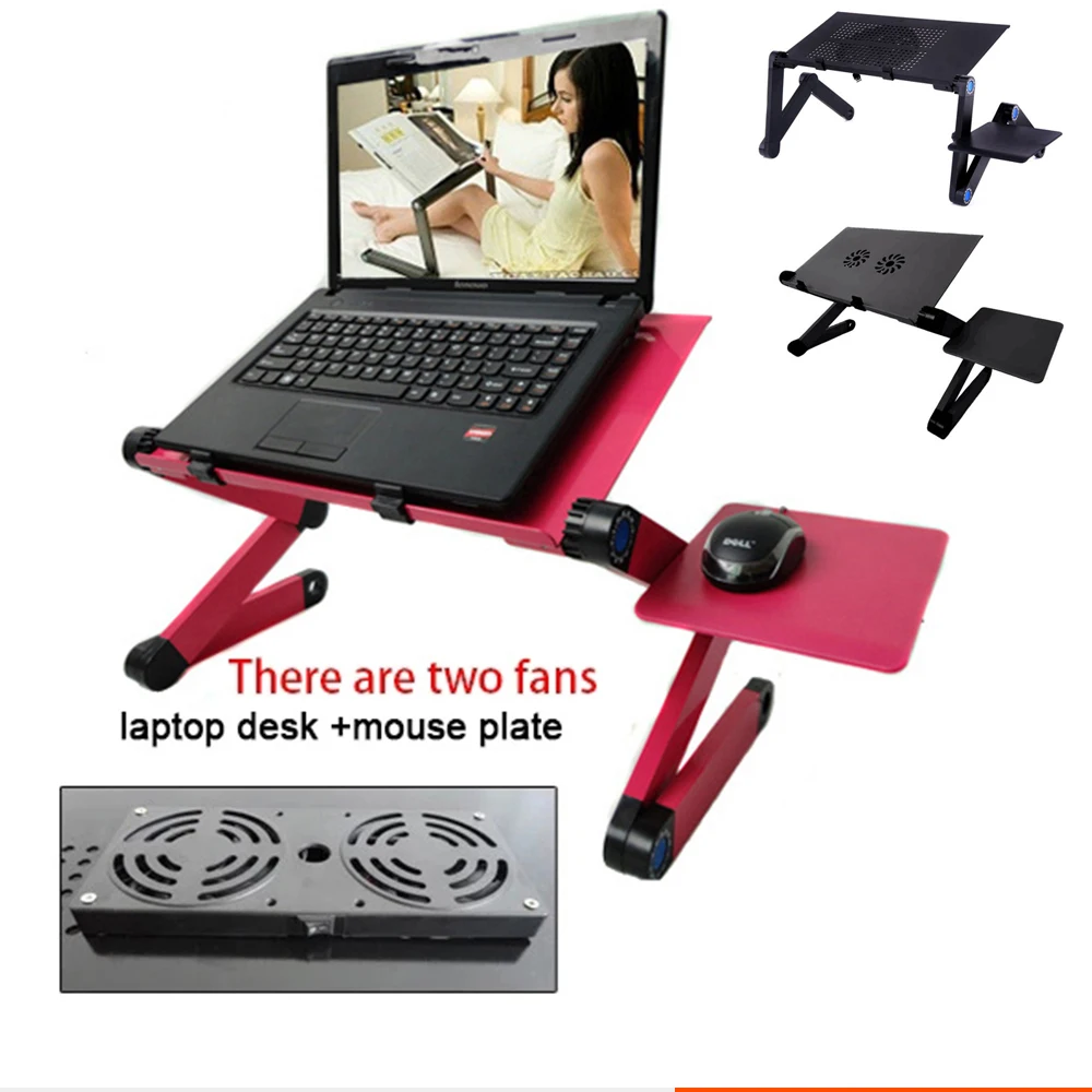 Adjustable Laptop Desk Stand Cooler fan Portable Ergonomic Lapdesk For Bed Sofa PC Notebook Table With Mouse Pad Aluminum | Мебель