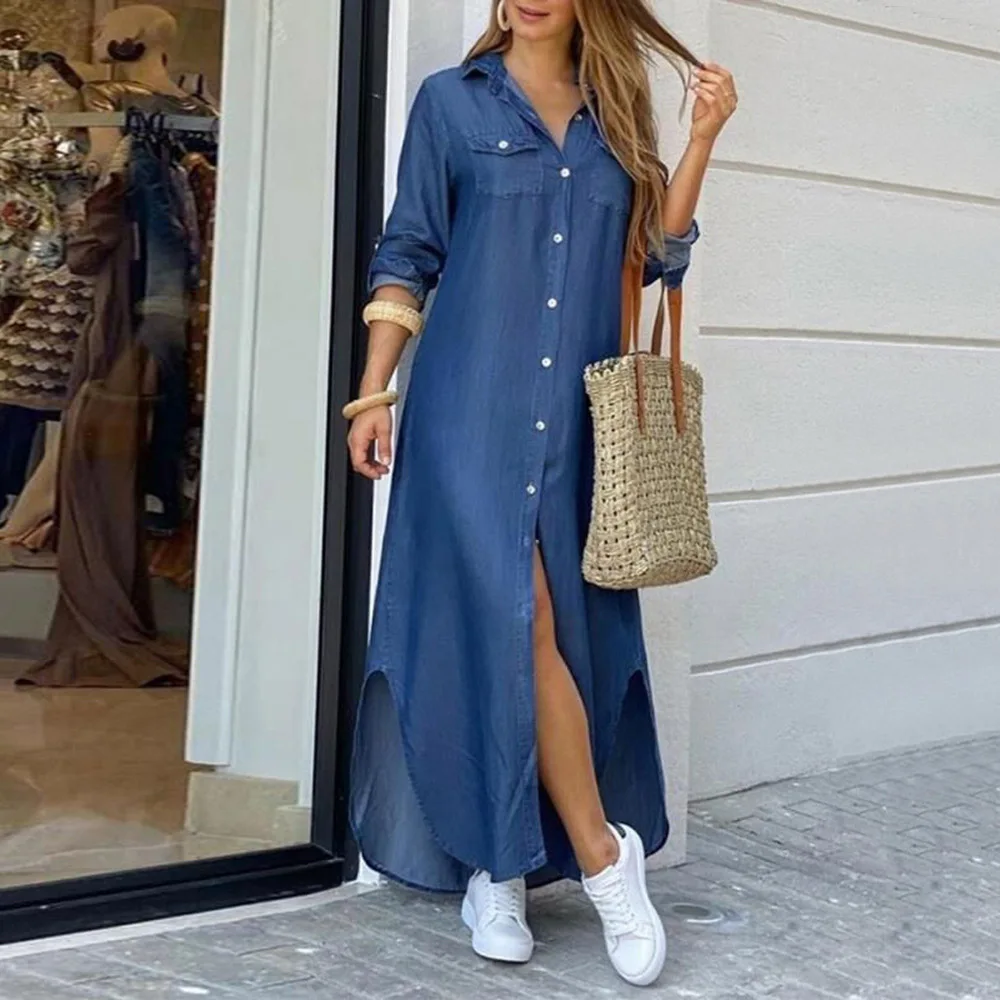Autumn New 2021 Solid Color Long Long Sleeve Dress Women's Fashion Single-breasted Split Fork Lapel Casual Simplicity
Autumn New 2021 Solid Color Long Long Sleeve Dress Women's Fashion Single-breasted Split Fork Lapel Casual Simplicity