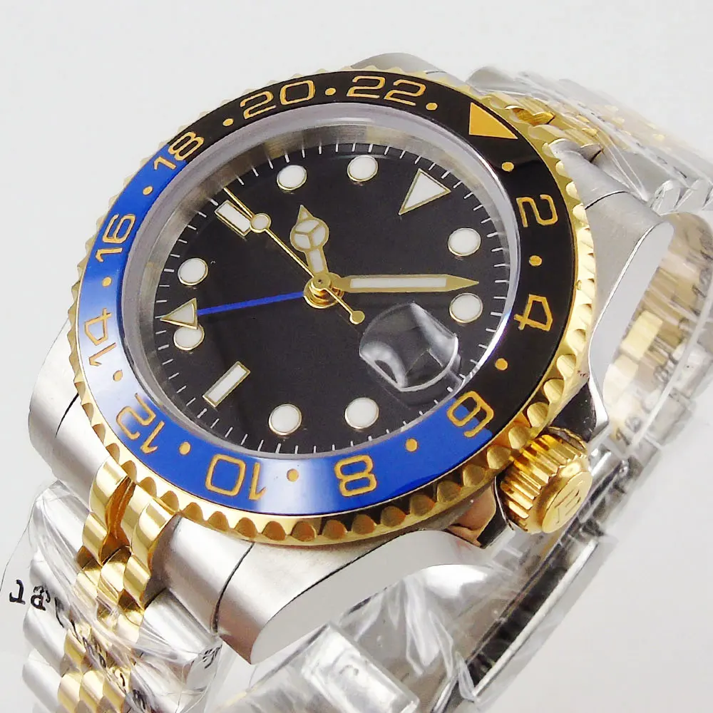 BLIGER Gold Coated Self Winding Men Watch GMT Date Function Jubilee Bracelet Ceramic Bezel Insert
BLIGER Gold Coated Self Winding Men Watch GMT Date Function Jubilee Bracelet Ceramic Bezel Insert