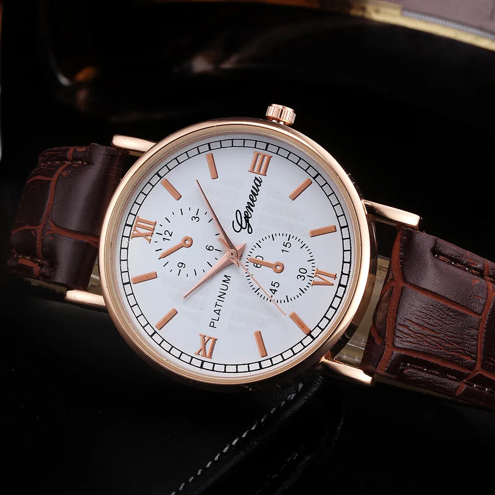Мужские часы Ретро дизайн сплошной цвет кожаный ремешок Римский цифровой диск из